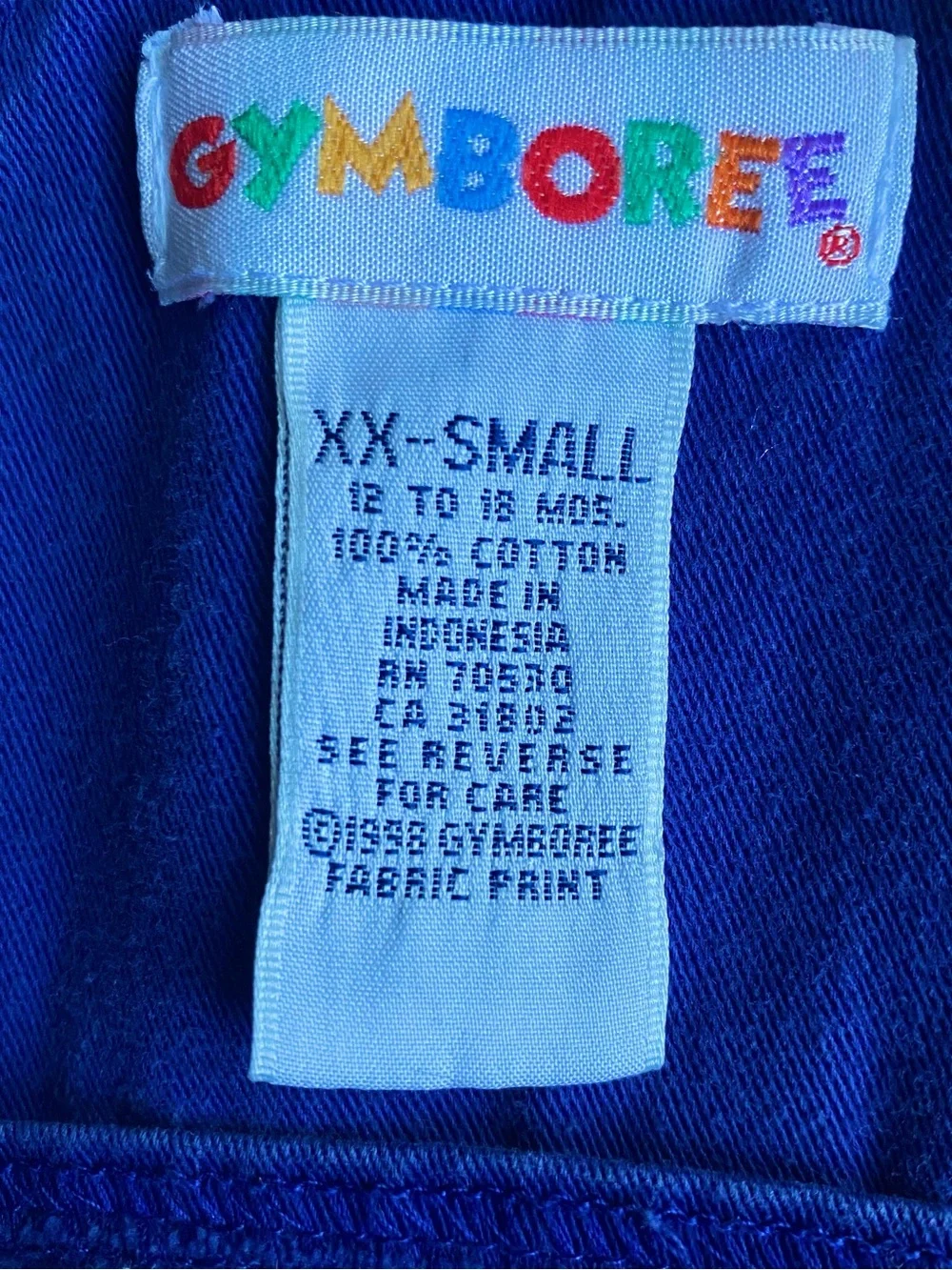 Vintage Gymboree Rainbow Tag Bib Overalls Boys XXS 12-18 Months Carpenter 1998
